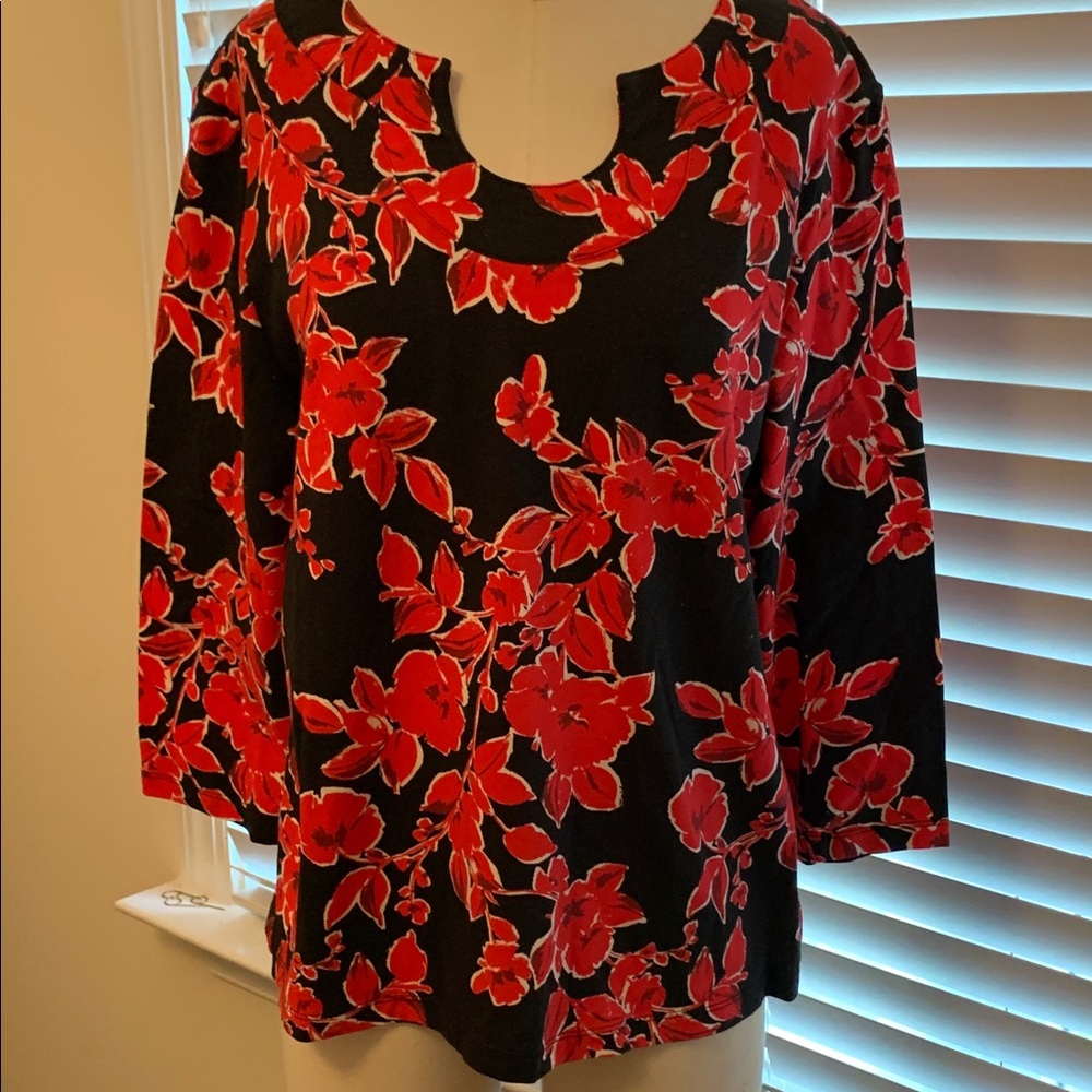 Ruby Rd Black and Red Floral Knit Top